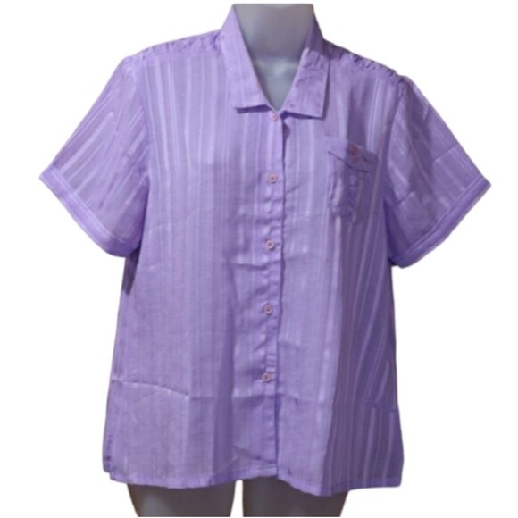 Lou Lai Vintage Lavender Pin-Stripe Button-Down Blouse Medium Retro Soft Purple - Picture 1 of 11